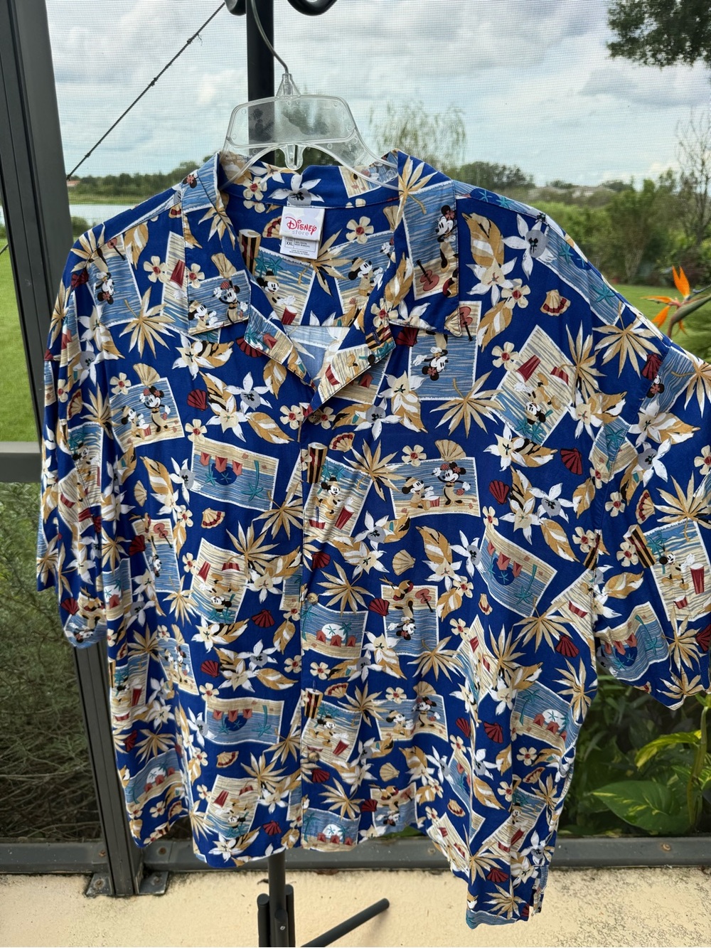 Disney Men’s Royal Blue Tropical Mickey Hawaiian Shirt
